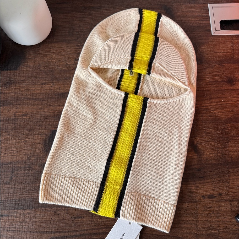Cream Balaclava with Yellow and Black Stripe